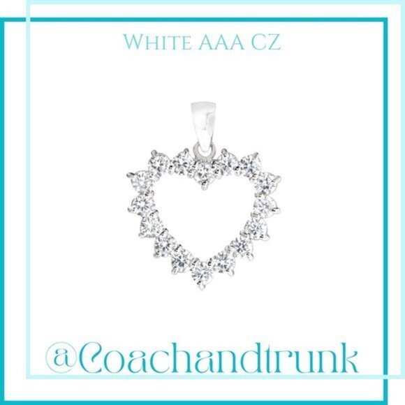 NWT 925 Necklace 16 AAA Rated Brilliant White CZ's Sterling Heart Necklace - Picture 1 of 10